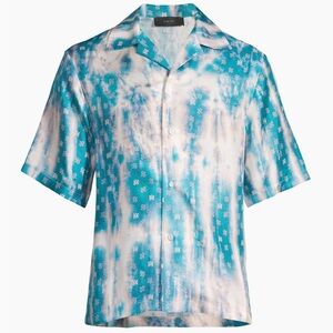 Amiri Bleached Paisley Logo Silk Camp Shirt Blue Aqua Men’s Size Small